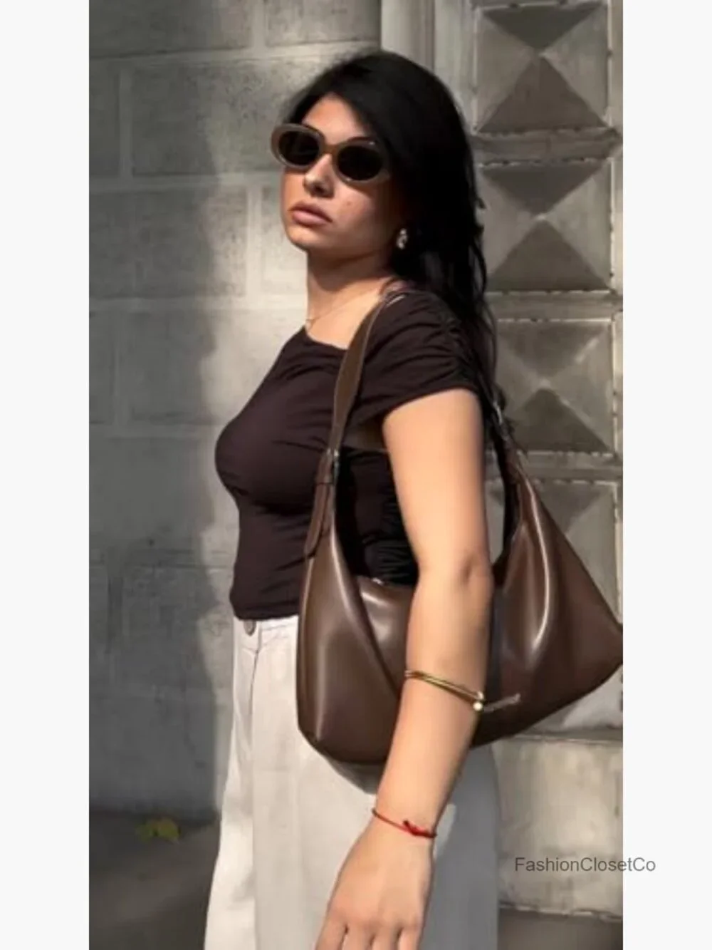 Medium Crescent Hobo Shoulder Bag Vegan Leather Crossbody Purse